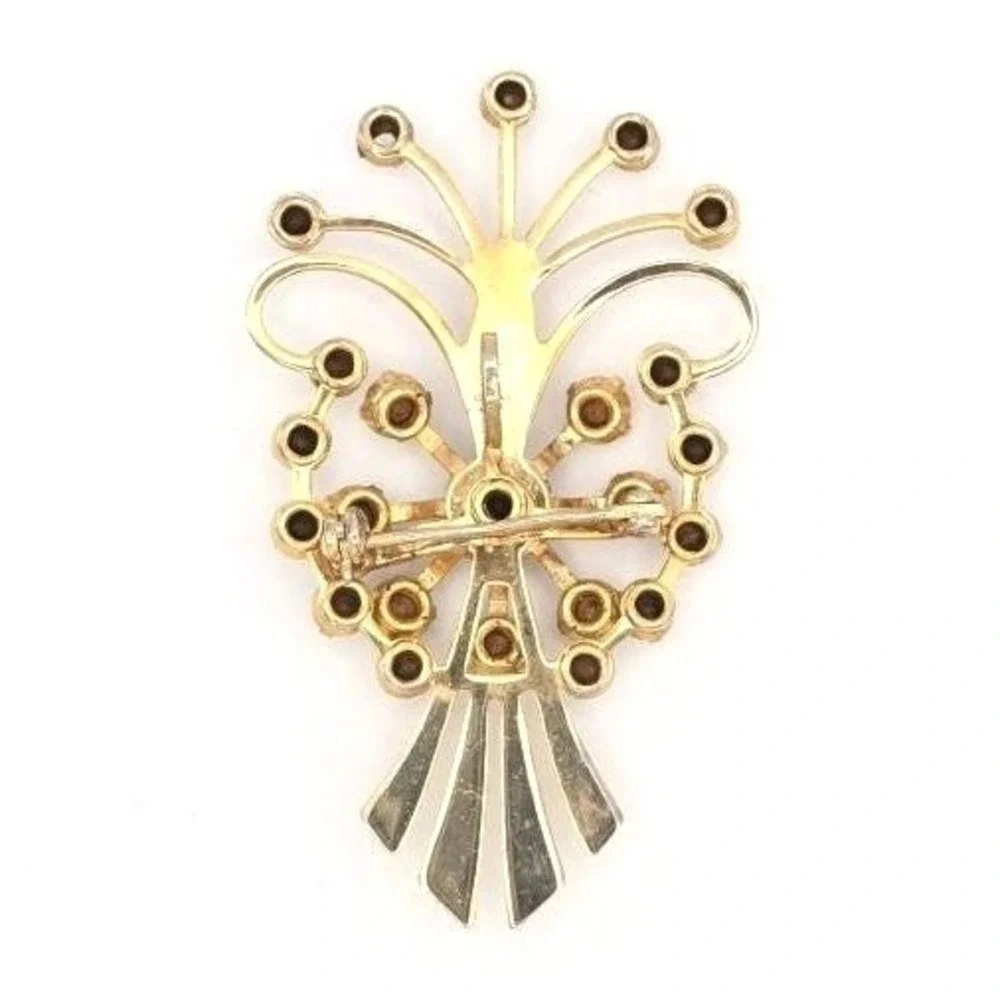 Vintage 1950s Brooch‎ Rhinestone Cluster Bouquet Style Gold Tone Blue Gem Accent